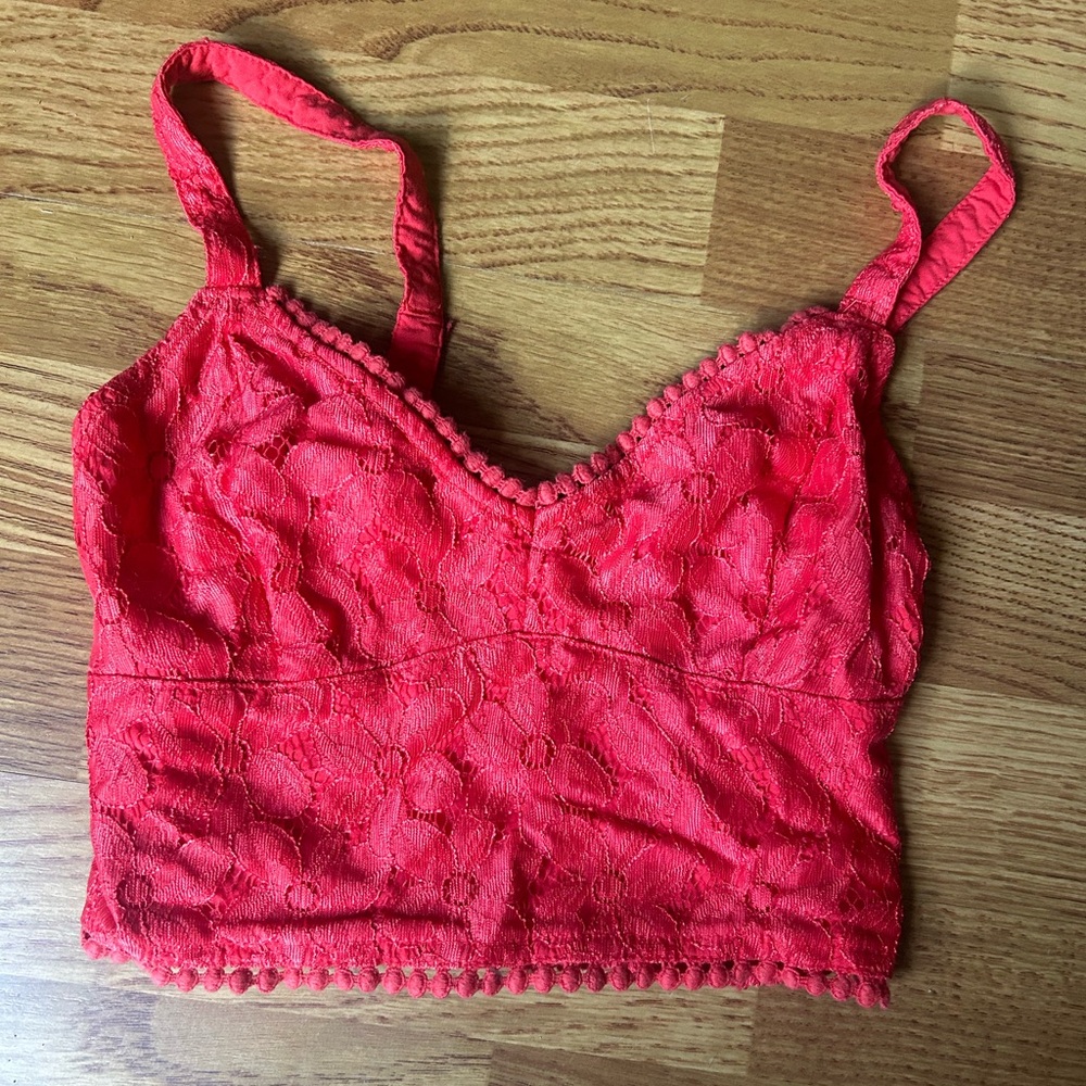Floral Detail Coral Crop Top